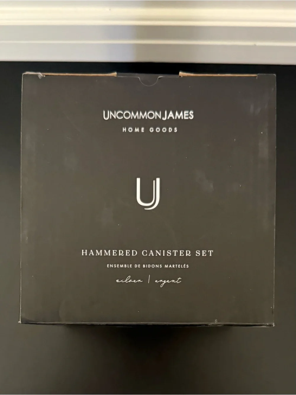 2 Piece Uncommon James Silver Hammered Canister Set w/Wood Lids 45oz & 25oz NEW